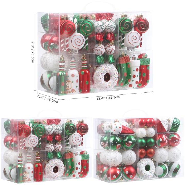 Set van 80 verschillende onbreekbare , ornamenten, decoratieve ballen, hangers met herbruikbaar cadeaupakket voor de kerstboom