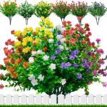 12 bundels voor buiten, , uv-bestendige plastic bloemen, decoratie, weerbestendige kunstbalkonplanten voor balkon, tuin, balkonbak, bloembak, voor binnen en buiten