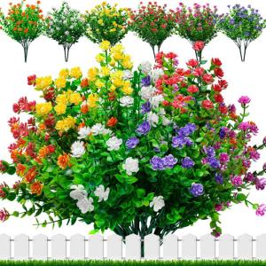 12 bundels voor buiten, , uv-bestendige plastic bloemen, decoratie, weerbestendige kunstbalkonplanten voor balkon, tuin, balkonbak, bloembak, voor binnen en buiten