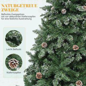 Kunstkerstboom met sneeuw en dennenappels, ca. 880 takken, natuurgetrouwe dennenboom met klapsysteem en metalen standaard, snelle montage voor thuiswinkels, 182 x 105 cm