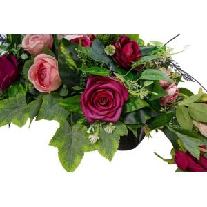Grafoplegger van kunsttextiel, zijden bloemen, rozen, langwerpig 80 cm groot, XXL, begraafplaats voor dodenzondag, begrafenis als echt (roze)