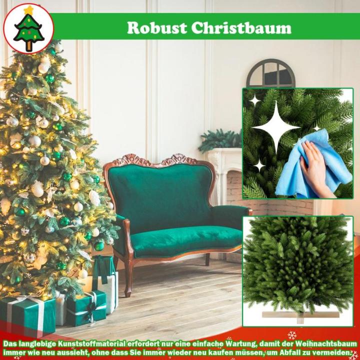 180cm Künstlicher Weihnachtsbaum mit 595 Grün PVC Spitzen & 355 Grün PE Spitzen Tannenbaum Christbaum mit Holzständer & Warmweiß LEDs für Weihnachten, Halloween, Hochzeit (oh