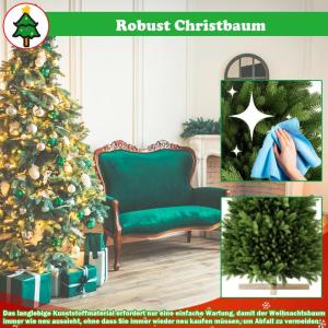 Kunstkerstboom van 210 cm met 711 groene pvc-punten, 439 groene PE-punten, met houten standaard, voor Kerstmis, Halloween, bruiloft, feest (zonder sneeuweffect)