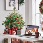 61 cm mini-kunstkerstboom met 62 takken en cementbasis, mini-tafelblad, dennenboom, moeilijk ontvlambaar, tafelkerstboom, klein, voor kerstdecoratie, groen