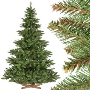 FT14/FT15 Normanntanne Kunstkerstboom, groene stam, gemaakt van PVC, inclusief houten standaard, 220cm
