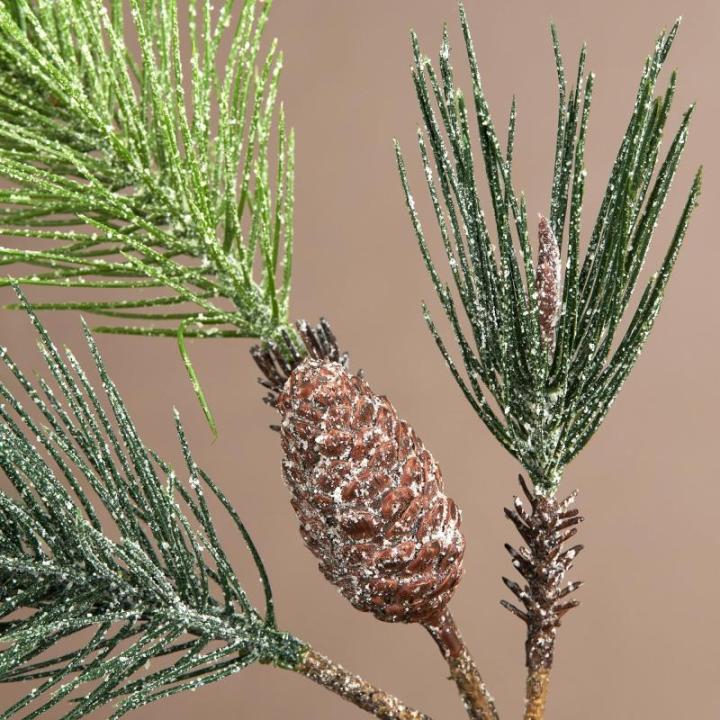 Kerstdennentak, geeist met glitter, 58 cm, kunstdennentak met natuurgetrouwe dennenappels en naalden, kerstdecoratie, tafeldecoratie voor Kerstmis, kerststuk