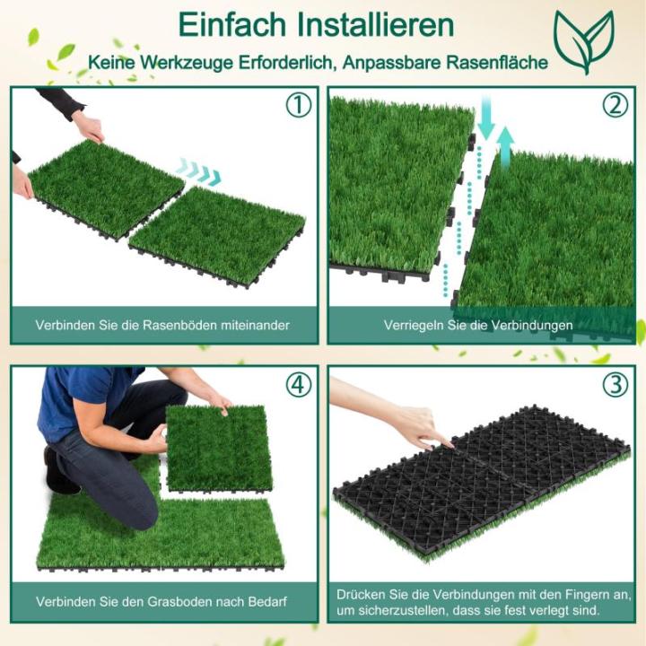 11 Stück Kunstrasen 30x30cm Kunstrasenteppich, Miniatur Garten Deko Rasenteppich, PE Kunstrase Künstlicher Grasteppich UV-beständig, für Terrasse Balkon Innen und Außen