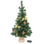 Kunstkerstboom, 75 cm, versierd met ballen, sterren, dennenappels, strikken, slinger, en een lichtkettting met 20 ledlichtjes, 1 batterij