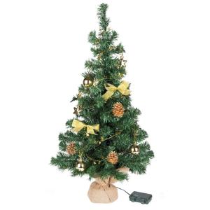 Kunstkerstboom, 75 cm, versierd met ballen, sterren, dennenappels, strikken, slinger, en een lichtkettting met 20 ledlichtjes, 1 batterij