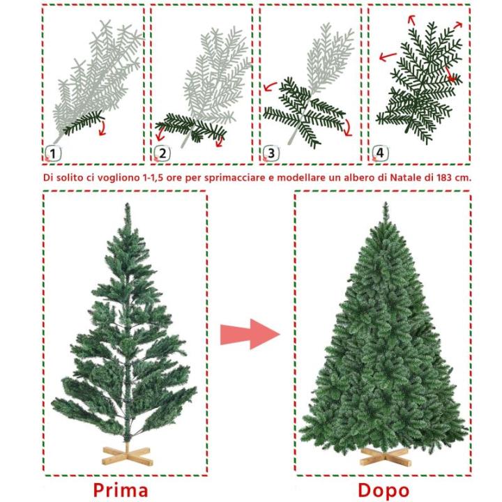 Kunstkerstboom, 183 cm, met 903 takken, moeilijk ontvlambaar, pvc-kerstboom, kunstboom incl. metalen standaard met houtnerf sparrenhout, groen