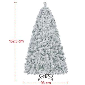 Kunstkerstboom met sneeuw, 152,5 cm (Ø ca. 93 cm) met ca. 532 punten, dennenboom met sneeuw, incl. metalen standaard, snelle montage, klapsysteem, boom voor Kerstmis