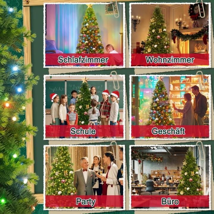 Kunstkerstboom met verlichting, kleurrijke led-premium dennenboom, magische kerstboom met PE- en pvc-takken en stevige metalen standaard, groen, 150 cm