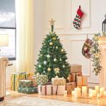 Kunstkerstboom, 122 cm, moeilijk ontvlambaar, pvc-kerstboom met 251 takken, kunstboom, incl. metalen standaard met houtnerf, sparrenhout, groen