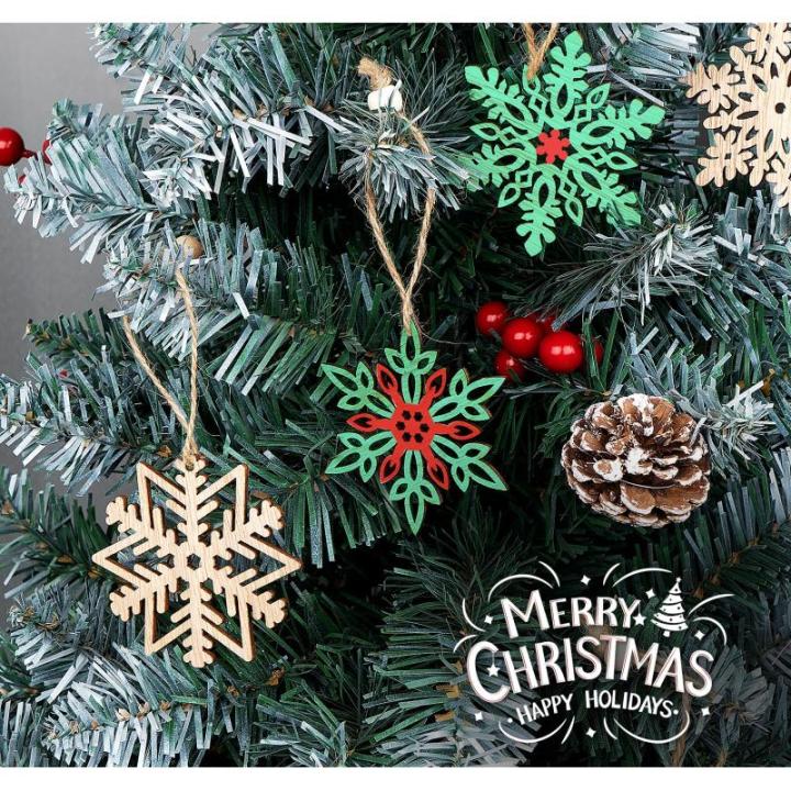 20 Kerstversiering hout,7,5cm sneeuwvlokken houten hanger,5 designs kerstboomversiering hout,onafgewerkte houten kerstversiering,vintage kerstboomversiering met henneptouw en bewee