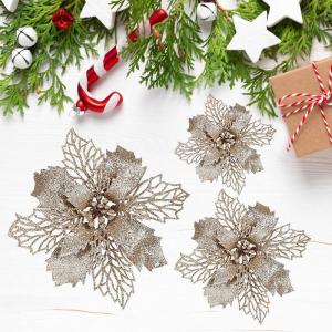 21 stuks kerstbloemen kerstboomversiering bloem kunstbloem glitter kerstboomversiering champagne Kerstmis