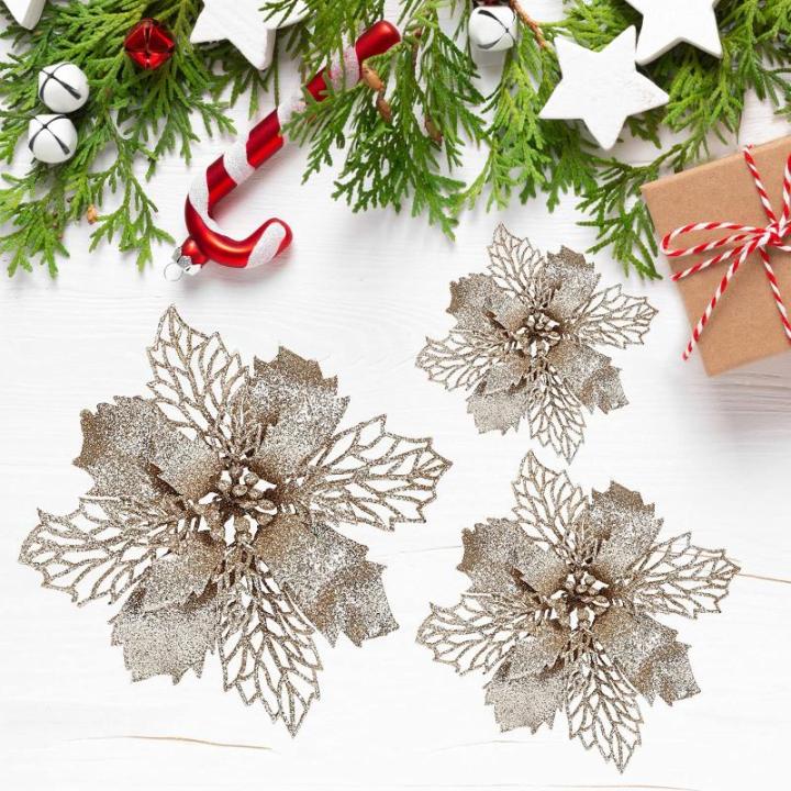 21 stuks kerstbloemen kerstboomversiering bloem kunstbloem glitter kerstboomversiering champagne Kerstmis