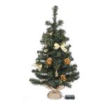 Kunstkerstboom, 75 cm, versierd met ballen, sterren, dennenappels, strikken, slinger, en een lichtkettting met 20 ledlichtjes, 1 batterij