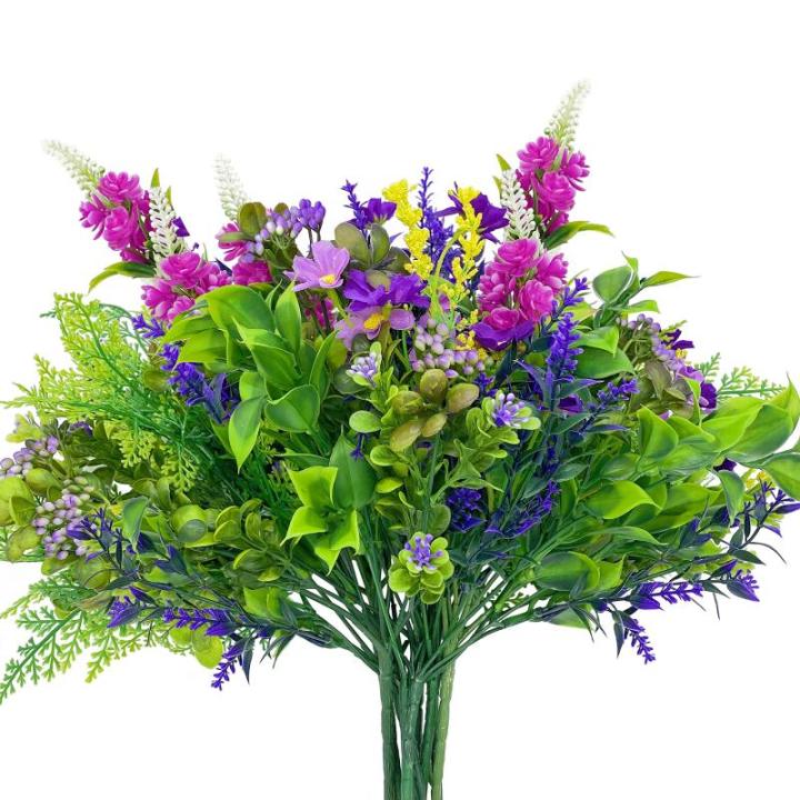 9-bundel multispecies outdoor bulk nepplanten plastic bloemen voor buiten tuin woondecoratie, van (magenta & lavendel, 9)