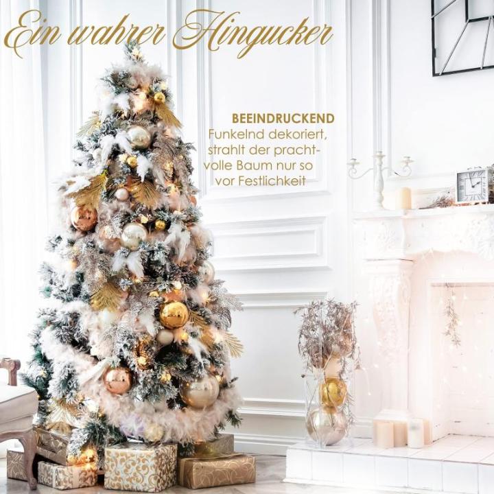 Kunstkerstboom 180 cm met 588 punten, dennenboom kunstmatig edelspar snel op te bouwen incl. kerstboomstandaard, kerstdecoratie - sneeuw 1,8 m