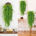, 4/6 stuks, hangend, 80 cm, varen, groene bladeren, hangplant, , nepgroene plant, plastic planten, hangend voor binnen en buiten, decoratie (varen) (6)