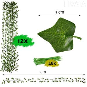 Ivy : 12x klimop slinger – nep plant kamerdecoratie – 200x13cm – 78-80 bladerige nep klimop als kamerdecoratie of balkondecoratie – voor inkijkbescherming – esthetische k