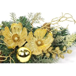 Arrangement Magnolia met ballen, dennen, bessen, LED-slinger, kerstdecoratie, kerstbloemen, kerstbloemen, lichtketting, kunstboeket, kunstbloemen, boeket, slinger, containers