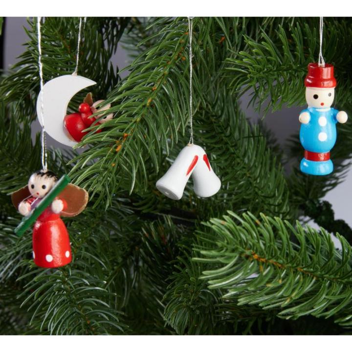 24 Stuks Houten Kerstboomdecoraties - tot 4 cm Hoge Figuren - Kerstmis Houten et Handbeschilderd - Traditionele Boom Kerstboomdecoraties - Geschenken - Locomotief - Sneeuwpop