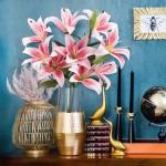 Kunstleliebloemen met 12 hoofden, lange steel kunstmatige lelies met 9 hoofden, volledige bloei, lelie en 3 lelieknoppen, namaakboeketten voor thuis, hotel, bloemstuk, feestdecorat