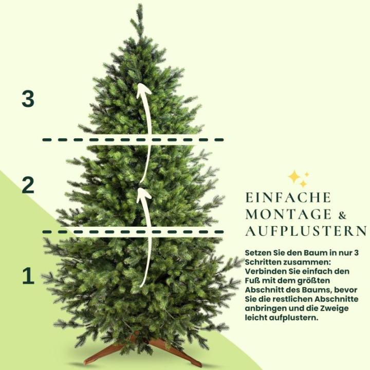 Kunstkerstboom, 210 cm, natuurgetrouwe 100% spuitgietkerstboom met houten standaard, made in EU, kunstkerstboom