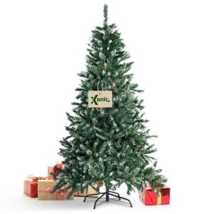 Premium beschneiter Weihnachtsbaum künstlich -Claus- 120cm – Hochwertiger künstlicher Tannenbaum mit Metall-Ständer – Waldkiefer mit Schnee-Effekt & echten Kiefernzapfen