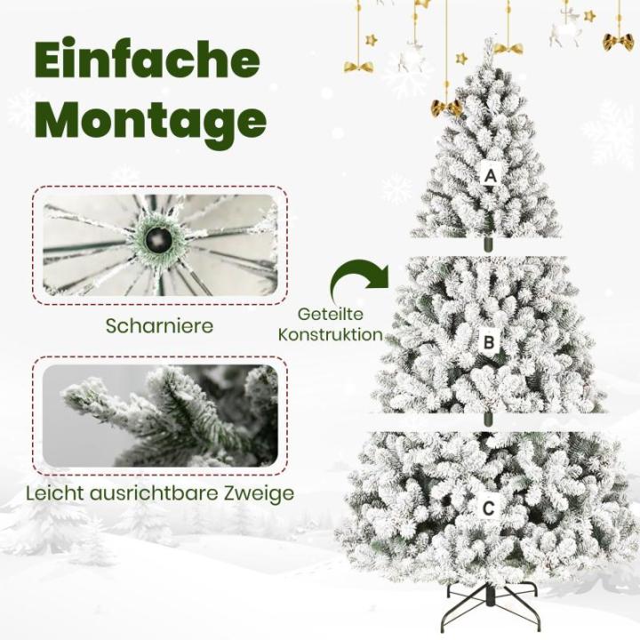 Künstlicher Weihnachtsbaum 210cm Tannenbaum mit LEDs Christbaum aus 100% neuem PVC mit Schnee Weihnachtsbäume mit 700 Spitzen und Metallständer Weihnachtsdeko Geschenk für Fami
