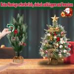 60 cm mini-kerstboom, kunstkerstboom met verlichting, kunstkerstboom met sneeuweffect, met 30 warmwitte leds, dennenappels en rode bessen voor Kerstmis