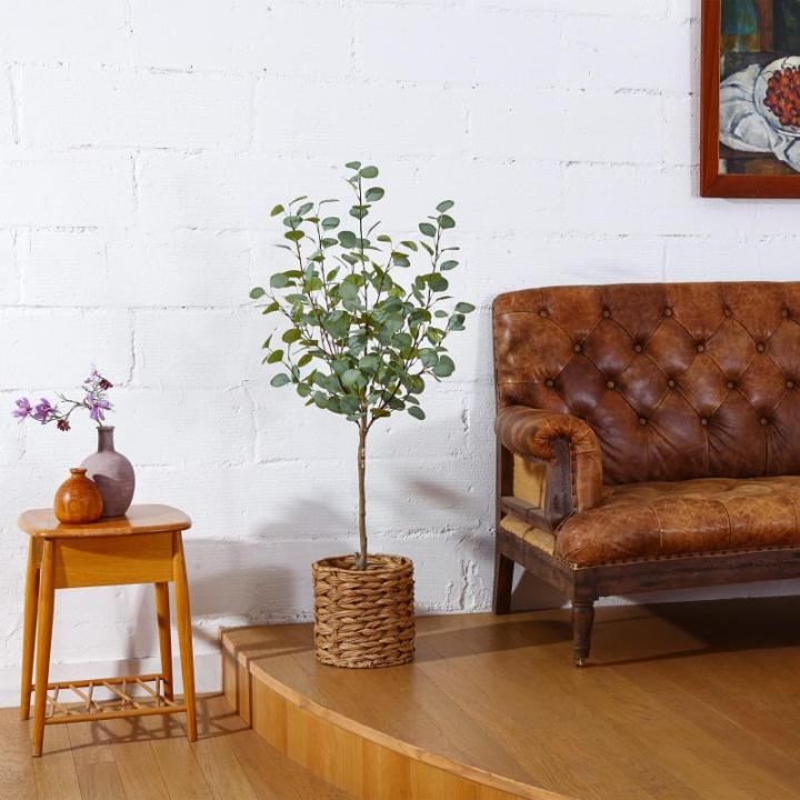 Eucalyptus Kunstplant, 120 cm, eucalyptus, decoratie voor binnen en buiten, moderne decoratie, , plastic planten in pot, voor thuis, slaapkamer, kantoor, tuin (1 stuks)