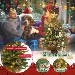 Kunstkerstboom van 60 cm in premium kwaliteit, met 30 warmwitte draadloze leds, PE + pvc-takken, 6 dennenappels en jute zak, houten sokkel, onderhoudsvriendelijk voor feestelijke