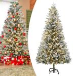 Premium Künstlicher Weihnachtsbaum mit LED und Metallständer Tannenbaum Künstlich PVC Christbaum mit Schnee-Effekt Kunstweihnachtsbaum für Weihnachten Weihnachtsdekoration (210