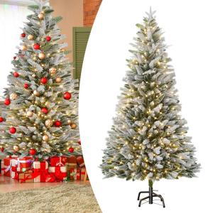 Premium Künstlicher Weihnachtsbaum mit LED und Metallständer Tannenbaum Künstlich PVC Christbaum mit Schnee-Effekt Kunstweihnachtsbaum für Weihnachten Weihnachtsdekoration (210