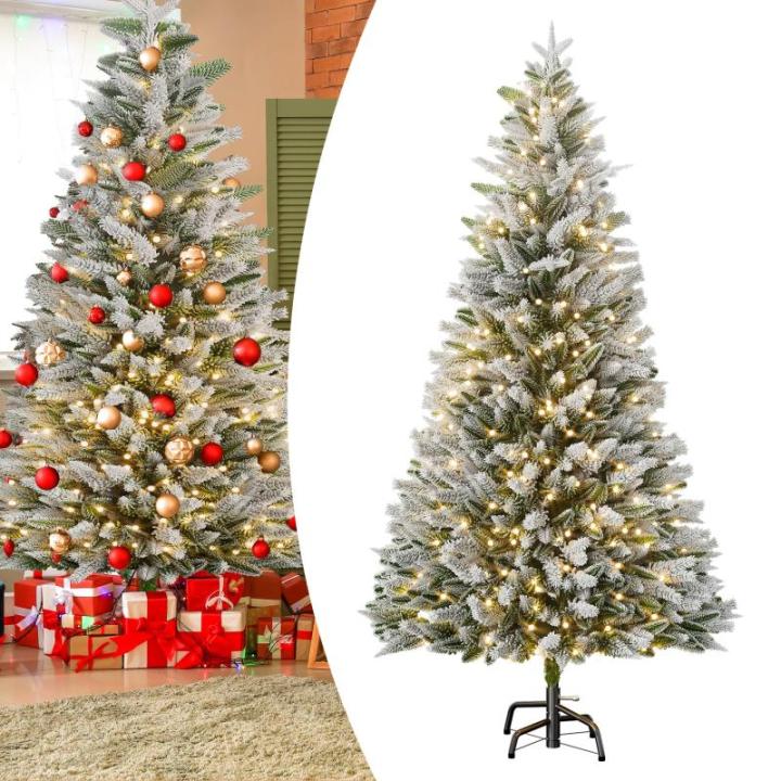 Premium Künstlicher Weihnachtsbaum mit LED und Metallständer Tannenbaum Künstlich PVC Christbaum mit Schnee-Effekt Kunstweihnachtsbaum für Weihnachten Weihnachtsdekoration (210