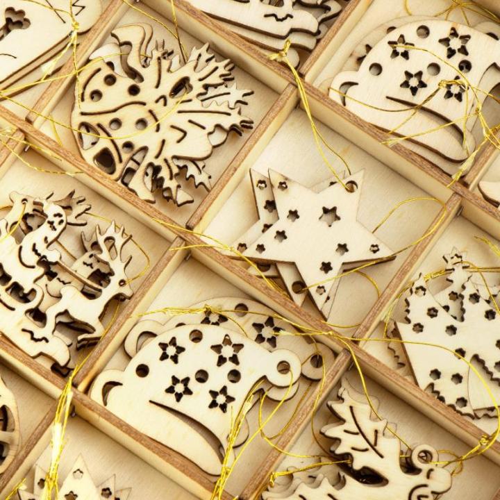 48-delige kerstboomversiering houten et - Kerstboomversieringen voor het versieren van de kerstboom - Kerstboomversieringen (sneeuwman)