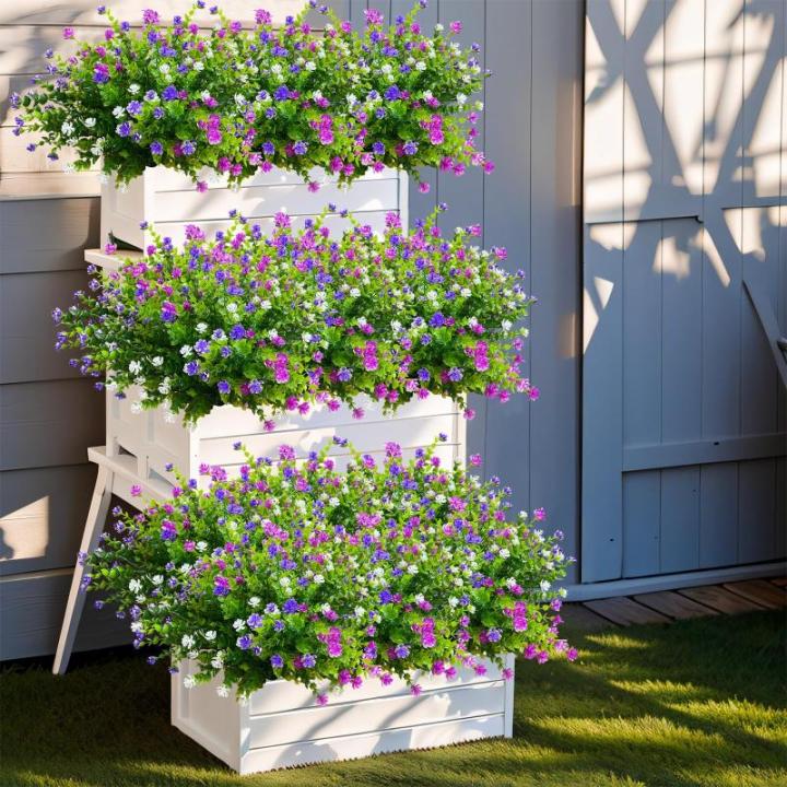 8 bundels , outdoor, weerbestendig, zoals echt, kunstplanten, uv-bestendige balkonplanten, plastic bloemen voor buiten, balkon, balkonbak, tuin, binnen en buiten
