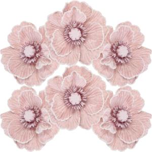 Set van 12 kunstkerstbloemenornamenten, gevlokte stoffen magnolia met glitter, bloemendecoraties voor kerstboom, krans, slinger, 16 cm, roze