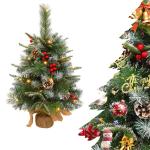 60cm Mini Künstlicher Weihnachtsbaum mit 30 LEDs Klein Tannenbaum mit Ständer PVC + PE Spitzen Christbaum für Weihnachten, Halloween, Hochzeit, Party (Schnee + Kiefernzapfen + B