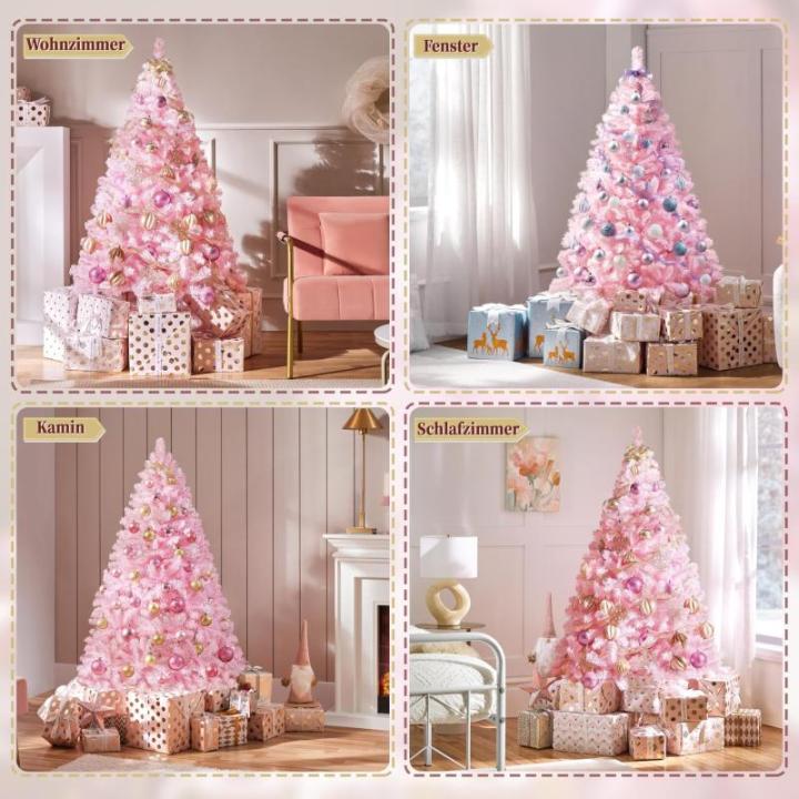 Kunstkerstboom, 154 cm, roze, dennenboom met 398 takken, opvouwbare metalen standaard, herbruikbare kerstboom, kunstboom voor kerstdecoratie