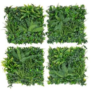 4 stuks kunstheggen, plantenwand, 50 x 50 cm, panelen met veelzijdige bladeren, gesimuleerd gazon, kunstplant, wandplant voor muur, balkon, tuin, groen