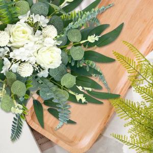 47 stuks en takken, witte , groen, eucalyptus, decoratieve takken, boeket, kunstboeket als echte rozen, eucalyptus voor doe-het-zelf , bruidsboeket,