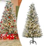 Premium Künstlicher Weihnachtsbaum mit LED und Metallständer Tannenbaum Künstlich PVC Christbaum mit Schnee-Effekt Kunstweihnachtsbaum für Weihnachten Weihnachtsdekoration (180