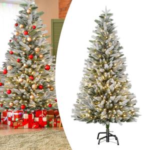 Premium Künstlicher Weihnachtsbaum mit LED und Metallständer Tannenbaum Künstlich PVC Christbaum mit Schnee-Effekt Kunstweihnachtsbaum für Weihnachten Weihnachtsdekoration (180
