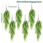 , 4/6 stuks, hangend, 80 cm, varen, groene bladeren, hangplant, , nepgroene plant, plastic planten, hangend voor binnen en buiten, decoratie (varen) (6)