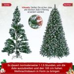 Kunstkerstboom van 183 cm met sneeuw en 64 dennenappels, diameter ca. 106 cm, 920 takpunten, moeilijk ontvlambare dennenboom met snelmontage, klapsysteem, incl. metalen standaard