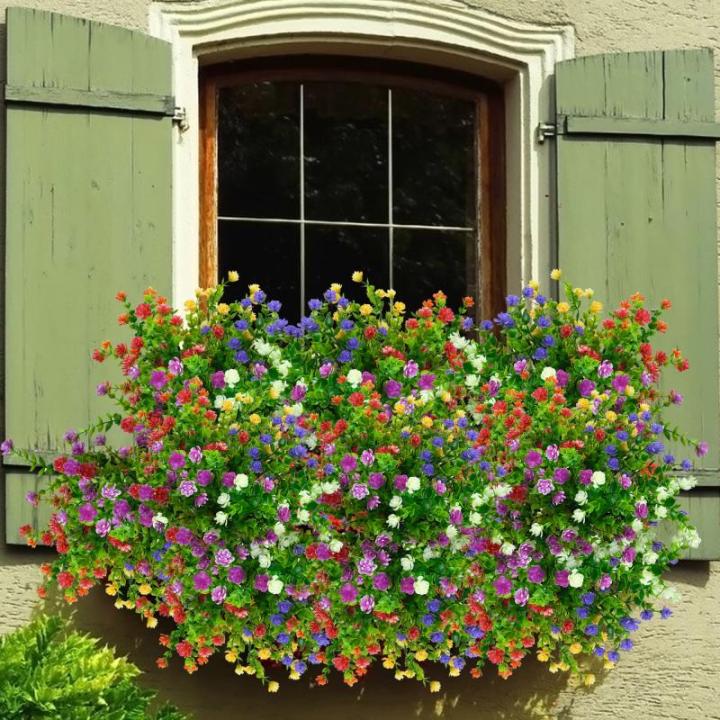 6 bundels , balkon, , weerbestendig, kunstplanten, buiten, boeket, planten, uv-bestendig, balkonplanten, net echt voor balkonbak, binnen, buiten, type C