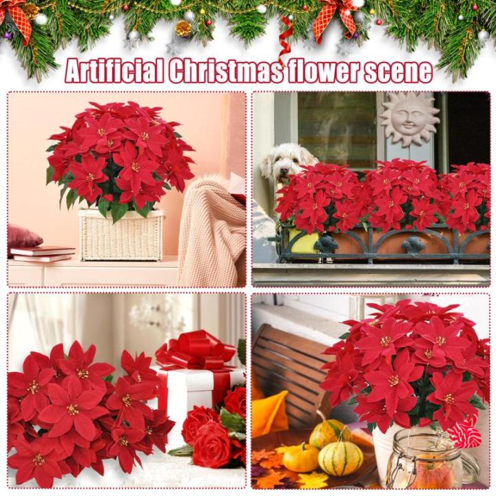 3 stuks kunstkerststerren, kunstbloemen, rood, kunstbloemen, kerstbloemen, kerstboeket, kunstkerststerren, decoratie, kerstdecoratie voor feest, kerstdecoratie